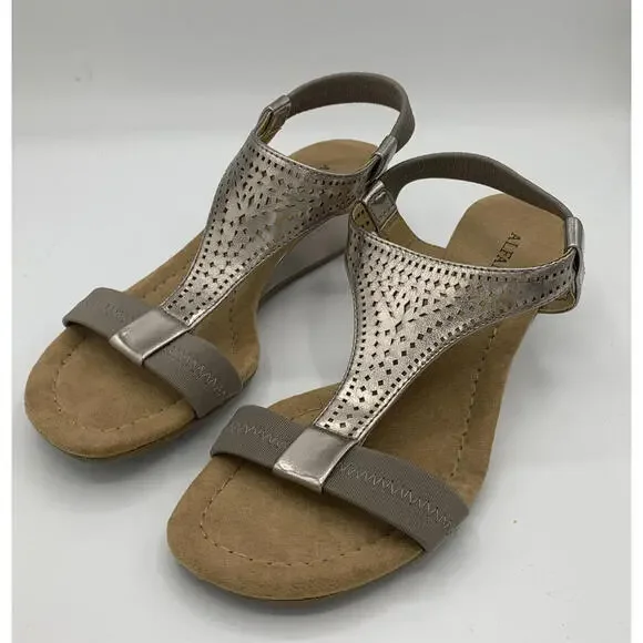 Alfani Rose Gold Sandals Ankle Strap 1” Heel Wedge Open Toe Size 5.5 Metallic - Picture 2 of 8